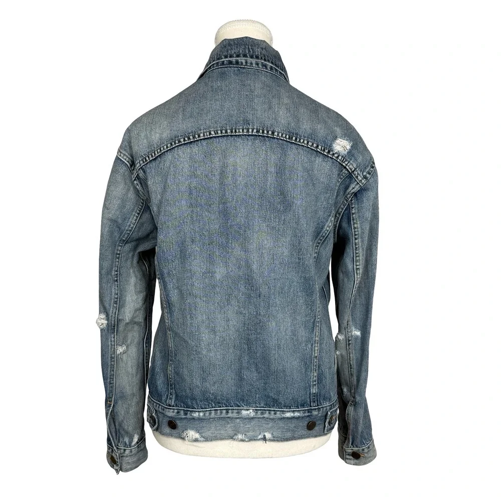 ABLE Anthropologie Womens Medium Merly Denim Jean Jacket Distressed‎ Light Wash
